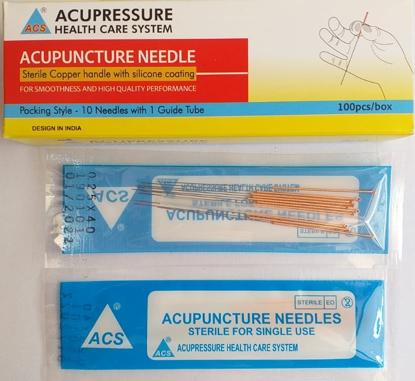 ACS Acupuncture Needles10 With 1Tube.5''/.25x25mm-Copper Handle100pc 