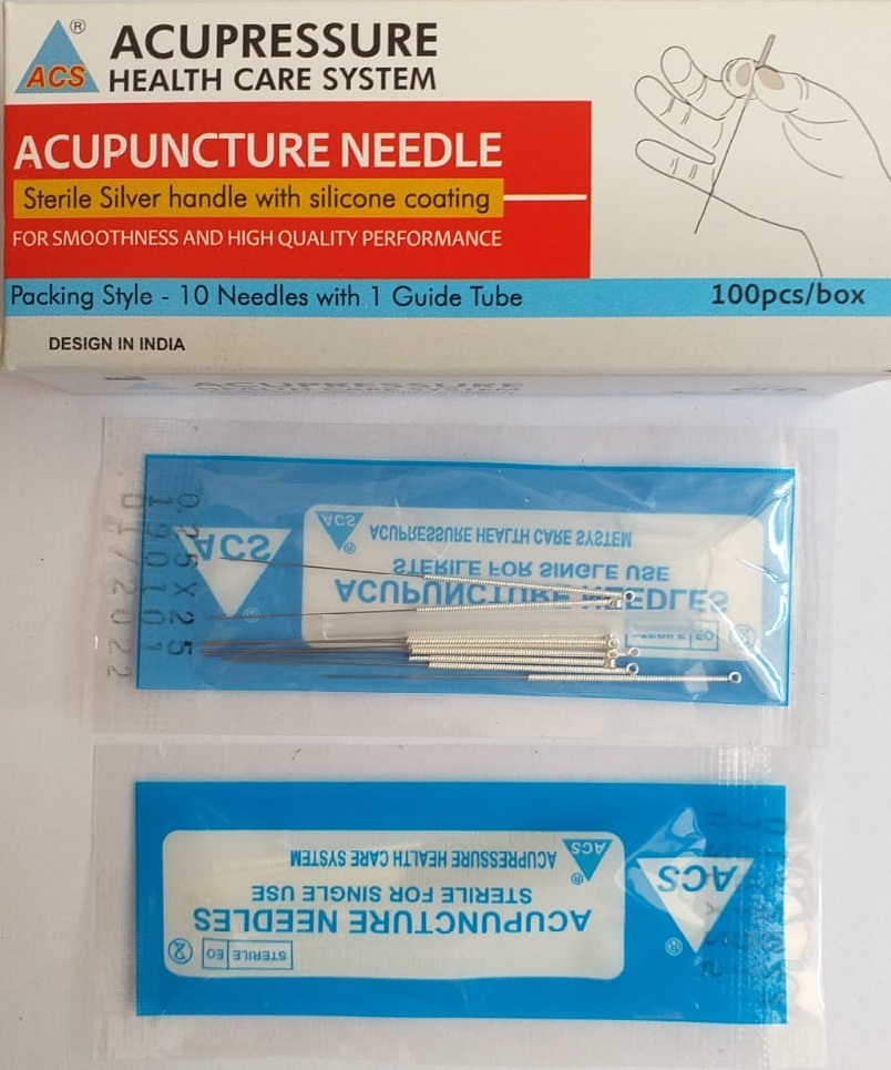 ACS Acupuncture Needles10 With 1Tube .1''/.25x25-Silver Handle-100pc  - N13 